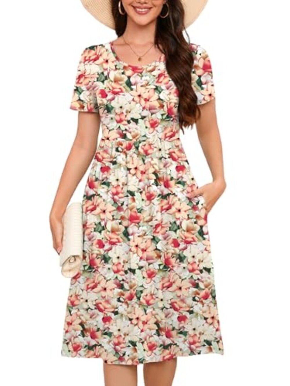 🆕 Women's Casual Short Sleeve Midi Dress Crewneck A Line Tiered Flowy Loose